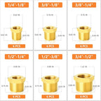 GASHER 36PCS Brass Hex Bushing Fitting Kit Hex Bushing 1/4" - 1/8", 3/8" - 1/8", 3/8" - 1/4", 1/2" - 1/4", 1/2" - 3/8", 3/4" - 1/2"