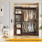 Homykic Bamboo Clothes Rack Garment Rack for Hanging Clothes, Heavy Duty Clothing Rack with 7 Tiers Adjustable Shelves, Double Rods, 4 Hooks, Freestanding Closet System Organizer Wardrobe, Espresso