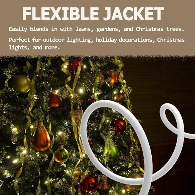 Indoor Outdoor Extension Cord 15 FT Waterproof, 16/3 Gauge Heavy Duty White Extension Cords, 13A 1625W SJTW Extension Cord with 3 Prong Grounded Plug, Great for Tools, Lights, UL Listed.