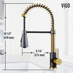 VIGO Brant 19'' H Single Handle Pull-Down Sprayer Kitchen Faucet in Matte Brushed Gold and Matte Black-VG02003MGMB