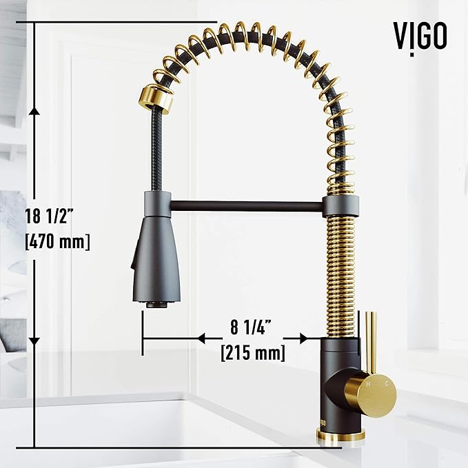 VIGO Brant 19'' H Single Handle Pull-Down Sprayer Kitchen Faucet in Matte Brushed Gold and Matte Black-VG02003MGMB