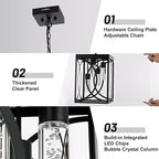 4-Lights LED Large 5CCT Outdoor Pendant Lights, Black Hanging Porch Lighting Fixture Build-in LED Chips with Clear Glass, Exterior Lantern Chandelier Ceiling Mount for Front Door Patio Garden