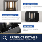 2 Pack LED 20W Outdoor Wall Lights Exterior/Interior 3 Colors Adjustable Wall Sconce Up and Down Light Porch Lights IP65 Waterproof Exterior Wall Sconce Modern Outdoor Lighting Square Aluminum Black