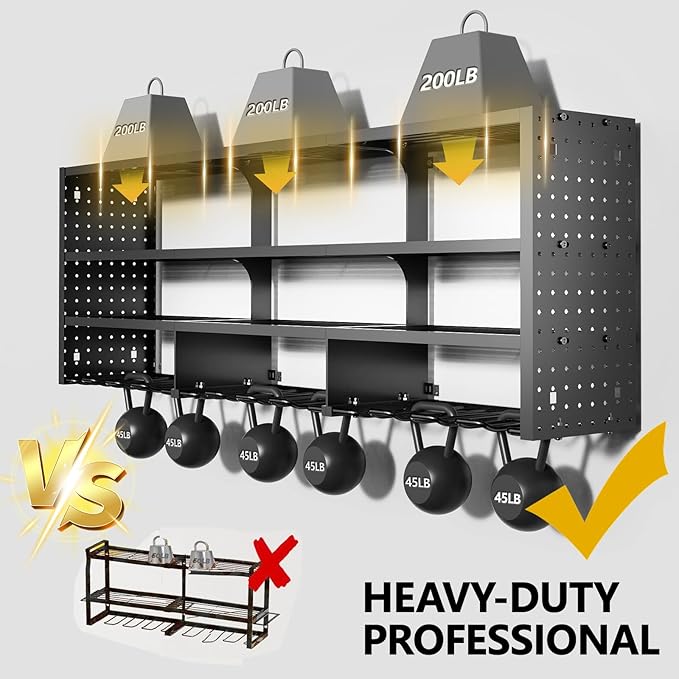 49" W Large Power Tool Organizer Wall Mount, 4 Layer Heavy Duty Metal Tool Storage Rack with 12 Drills Holder, Utility Racks for Garage Workshop, Ideal Garage Organization