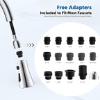 Hibbent Pull Down Spray Head for Kitchen Faucet, 3-Function Spray Nozzle with 15 Adapters, Straight Sink Faucet Head Replacement Compatible with Moen, Delta, Kohler, American Standard, Chrome