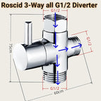 1/2" Brass 3-Way Switch Valve Shower Switch Adapter with Seal, Three-Way Vents Adapter Switch Valve for Shower System, Kitchen, Bathroom, Chrome