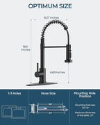 FORIOUS Black Kitchen Faucet with Pull Down Sprayer, Stainless Steel Single Handle Classic Spring Commercial Sink Faucet for Laundry & Utility Room RV Camper Bar Farmhouse