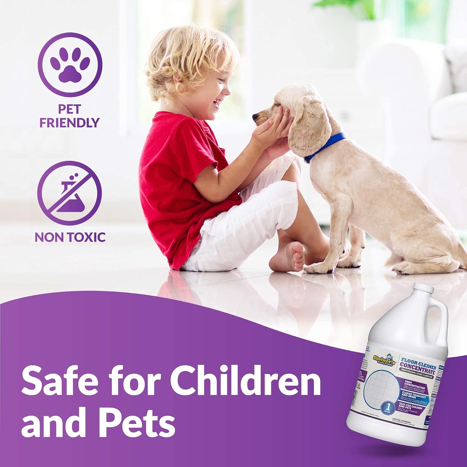 Sheiner's Multi-Surface Cleaner Concentrate, No-Rinse Floor Cleaner for Mopping & Degreaser for Home, Safe for Kids & Pets, Non-Toxic Lavender Scent All-Purpose Cleaning Supplies,1-Gallon.