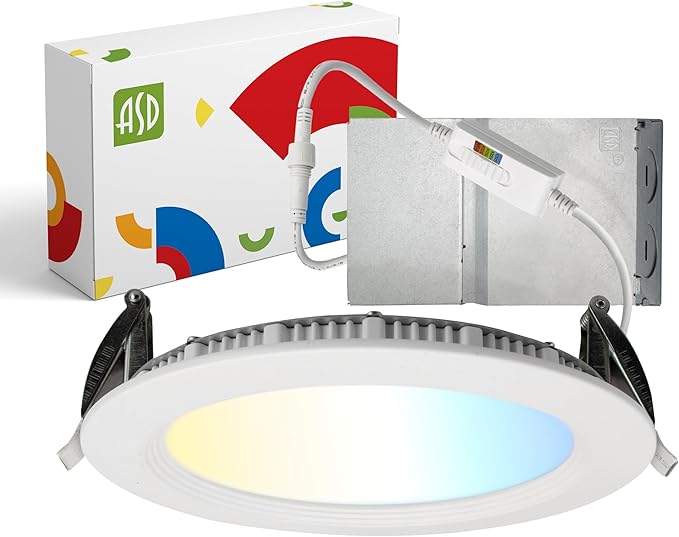 ASD LED Recessed Lighting 6 Inch, Round Commercial Downlight, Mini Panel with Baffle Trim, 6" 15W 120-277V CCT Selectable 2700/3000/3500/4000/5000K, Dimmable Ceiling Light Fixture, White, ETL