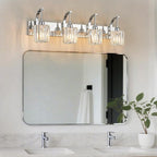 Modern Bathroom Vanity Light, 4-Light Chrome Wall Sconce with Crystal Accents, Over Mirror Bathroom Lighting Fixture, 32.67" Long Dimmable Vanity Lamp for Makeup, Easy Installation