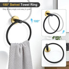 TQKAG 8-Pieces Bathroom Hardware Set Black and Gold SUS304 Stainless Steel Bath Towel Bar Set 23.6 Inch Round Bathroom Accessories Kit Wall Mounted