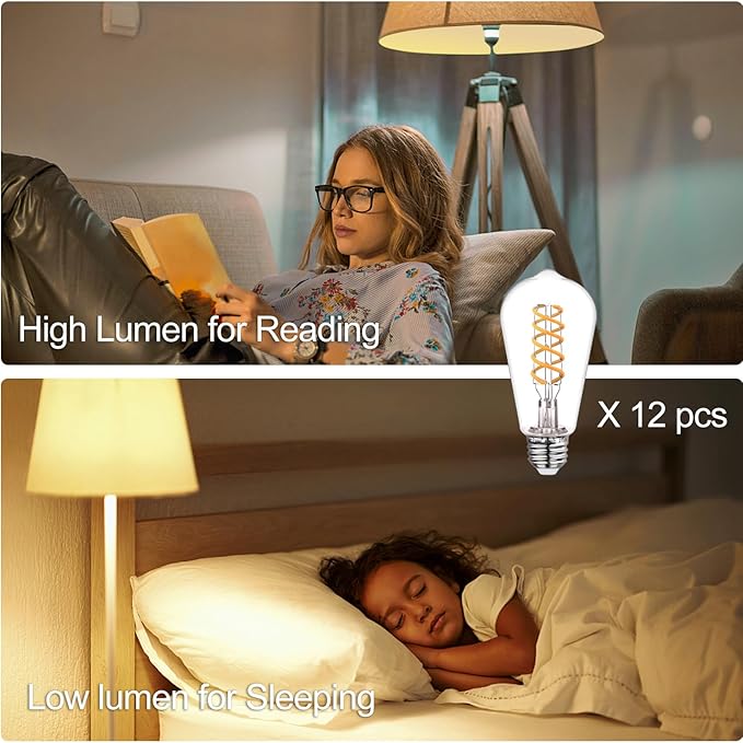 ST19/ST58 LED Edison Bulbs, Warm White 2700K Vintage Light Bulbs, E26 6W Led Bulb Dimmable 600LM, Antique Decorative Filament LED Bulb for Bedroom Office Fan Lights Ceiling Fixtures 12 Pack