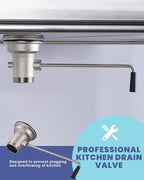 Commercial Sink Drain: 3-1/2" Sink Opening Waste Drain Valve - Brass Commercial Kitchen Sink Drain with Twist Handle - Prevents Sink Clogged Overflow for Commercial Restaurant Multi-Basin Sink