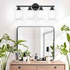 4-Light Bathroom Light Fixtures, Black Vanity Lights for Mirror with Textured Milky White Glass Shade, Modern Kitchen Light Fixtures Wall Sconce Light - E26 Base