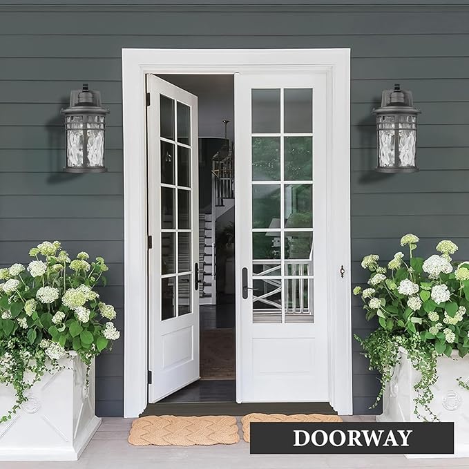 Darkaway 2pcs Large Outdoor Porch Lights Wall Mount, 15inch Outside Light Fixtures Sconces Wall Lighting with Water Ripple Glass Waterproof Exterior Lights for Patio Yard Garage