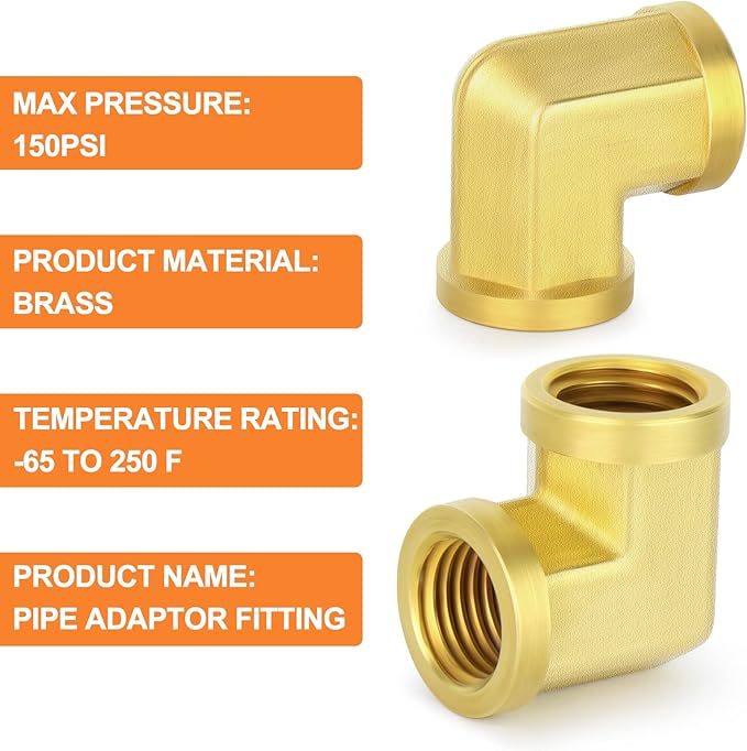 Gasher 8PCS Brass Pipe Fitting Female Elbow 1/8 Inch NPT x 1/4 Inch NPT x 3/8 Inch NPT x 1/2 Inch NPT