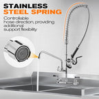 25" Height Commercial Faucet with Sprayer, 8" Adjustable Center & 12" Add-on Swing Spout, Wall Mount Pre Rinse Commercial Sink Faucet for Commercial Restaurant Industrial Kitchen (Chrome)