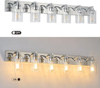 6-Light Bathroom Light Fixtures Modern Chrome Vanity Lights for Bathroom Lighting Fixtures Over Mirror with Clear Glass Shade for Cabinet Mirror Bedroom Hallway