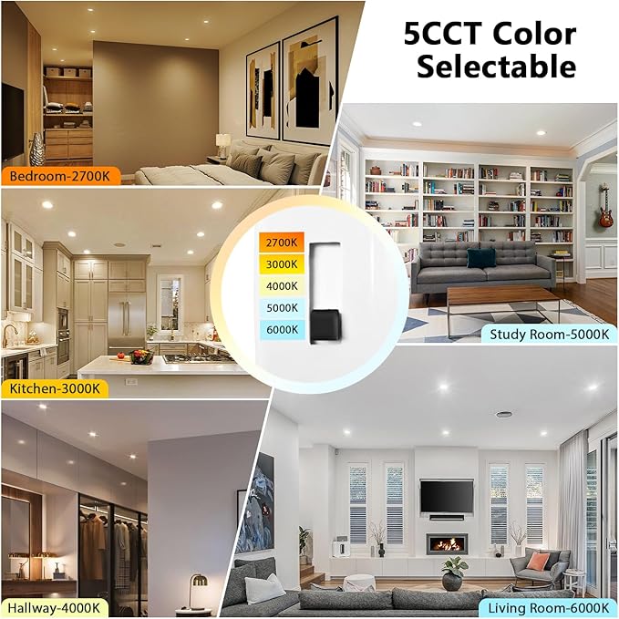 LVWIT 4 inch LED Recessed Lighting, Can Lights with White Cover, 5CCT Dimmable Downlight with E26 Conversion Kit, 18 Pack