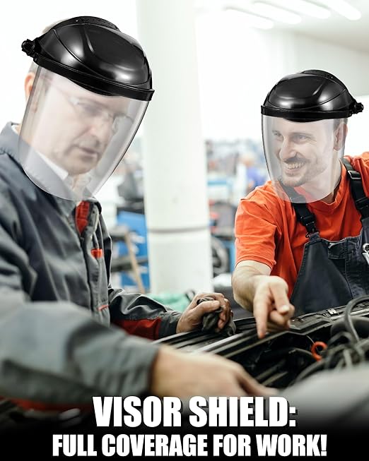 8 Black Safety Face Shield for Grinding and Cutting, Full Impact Resistant Face Shield Mask for Work Chemical Woodworking (Black)