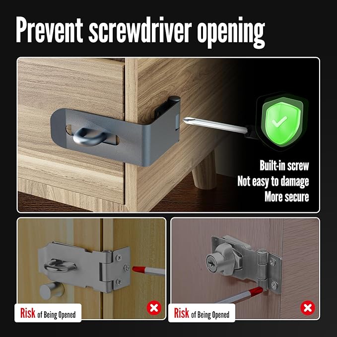 Door Lock Hasp Latch, 90 Degree Solid Iron Safety Packlock Clasp Hasp Lock Latch, Extra Thick Gate Lock Hasp with Screws Brushed Finish (2.24 inch)