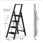 GameGem 4 Step Ladder Folding Iron Step Stool Stepladders with Anti-Slip and Wide Pedal for Home and Kitchen Use Space Saving (Black)
