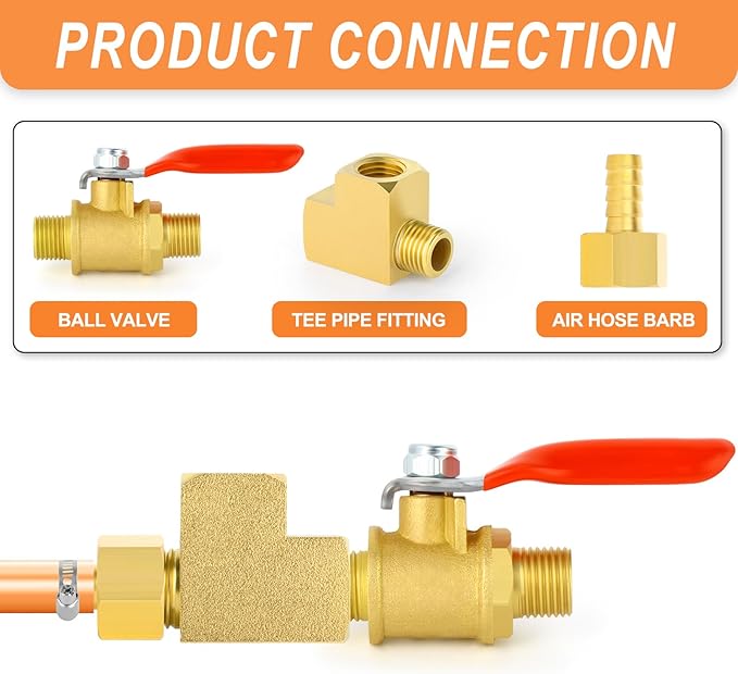 GASHER 1Pc Brass Tee Fitting, 1/2" FNPT x 1/2" FNPTx 1/2" MNPT Pipe Fittings, Male Run Tee