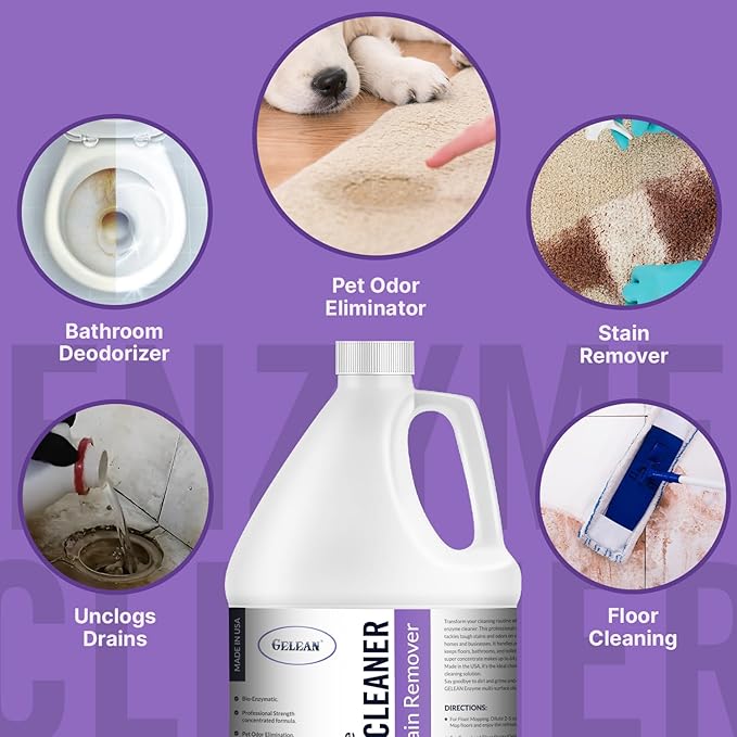 Multi-Purpose Probiotic Enzyme Cleaner, Made in USA - Pet Stain and Odor Remover - Concentrated - Professional & Home Strength Drains, Floors, Bathrooms, Toilets Trash Can, (1 gallon, Lavender)