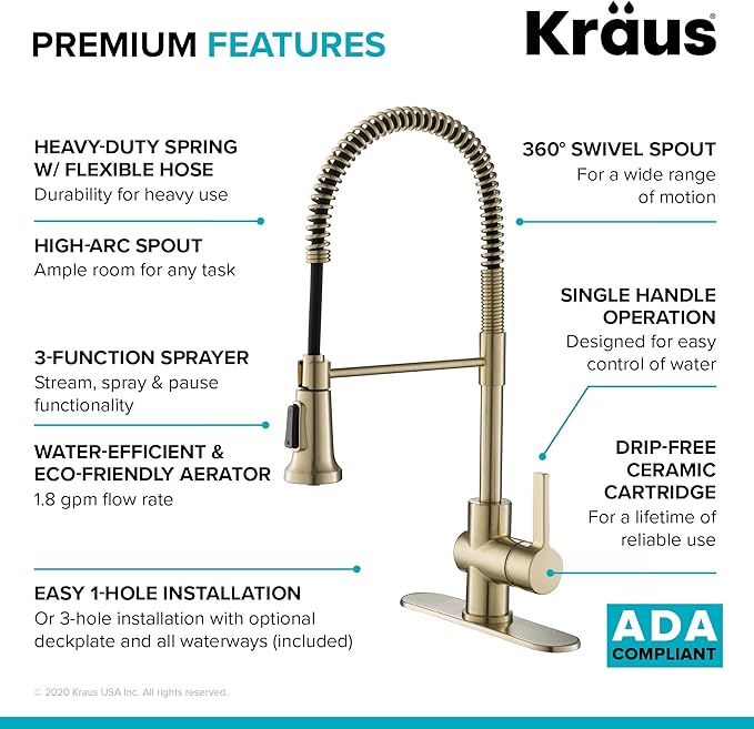 KRAUS Britt Commercial Style Pre-Rinse Kitchen Faucet with Deck Plate in Brushed Gold, KPF-1690BG