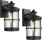 Outdoor Wall Sconces - Exterior Wall Mount Lighting Fixture in Black Finish with Seeded Glass (2 Pack)