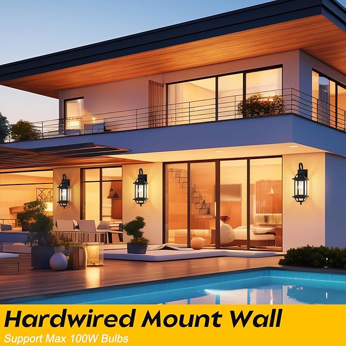 Large Outdoor Wall Lights, 18" Black Exterior Light, 2- Pack Aluminum Outdoor Wall Light Fixture with E26 Socket, Outside Porch Light Enclosed Bottom ETL Listed Exterior Lamp Wall Mount for House