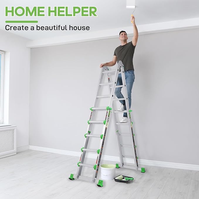 Ladder, Multi Position 6 Step Ladder Extension, 22 Ft Anti-Slip A Frame Compact Folding Ladder, 330LBS Adjustable Telescopic Aluminum Ladders for Home Stairs Roof Outdoor, Escaleras para Casa