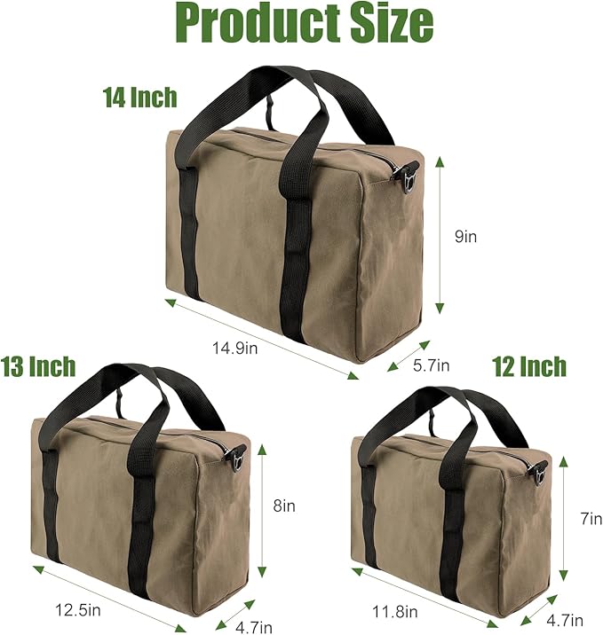 Small Tool Bag,Close Top Wide Mouth Tool Organizer Bag,Large Capacity Tool Bags for Men,Canvas Tool Storage Bag for Storage Handbag for Screwdrivers,Wrench,Pliers Hand Tools (Khaki, 20 Inch)