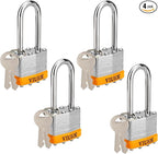 4Pcs Laminated Padlocks with Same Key for Door, Luggage, Gate, Storage, Fence, Cabinet, Garage, Shed, Latch - Weather Resistant
