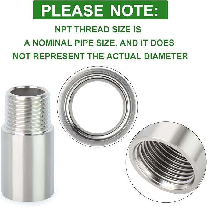 TAISHER 2PCS Stainless Steel Pipe Fittings, 3/8" NPT Male x 3/8" NPT Female Threaded, 2" Length Nipple Cast Pipe