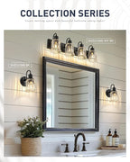 HWH 4-Light Bathroom Vanity Light, Wall Light Sconces for Bathroom, Dressing Table, Black Bathroom Mirror Wall Light with Bell-Shaped Clear Glass, Matte Black Finish, 5HZG106B-4W BK