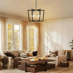 Modern Black Gold Chandelier 6-Light Farmhouse Geometric Pendant Lighting Fixture for Dining Room Living Room Kitchen Island Entryway Bedroom Office, 20" Ceiling Hanging Lamp