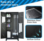 75" Metal Storage Cabinet, Tool Cabinets with Hooks, Garage Storage Cabinet with Lock, Heavy-Duty Tool Cabinet for Utility Room, Gym, Basement, Broom Closet Cabinet, Black