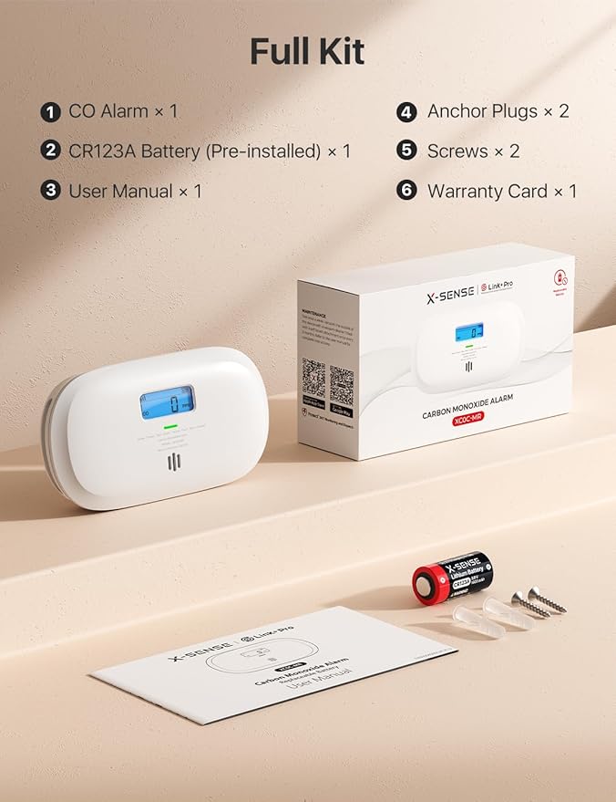 X-Sense Smart Carbon Monoxide Detector with Replaceable Battery Powered, Compatible with X-Sense Home Security App, SBS50 Base Station Required, XC0C-MR, 1-Pack