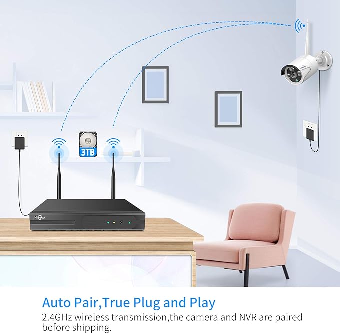 Hiseeu 2K Wireless Security Camera System, 10CH NVR Kit,8Pcs 3MP WiFi Surveillance Cameras for Home Indoor/Outdoor Use,Night Vision,Waterproof, Motion Detection, 3TB Hard Drive and DC Power Included