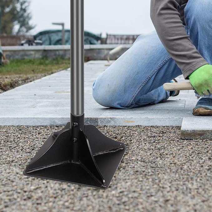 Walensee Steel Tamper with 48 inch Handle 8"x8" Garden Rubber Grip for Laborsaving All-Steel Heavy Duty Ideal Tool Leveling Ground Installing pavers and Repairing Blacktop