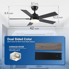 42 Inch Ceiling Fans with Lights and Remote, Black Ceiling Fan with 5 Blades, 6 Speed Reversible DC Motor, 3CCT Dimmable LED, Modern Design for Bedroom, Living room & Covered Outdoor,Includes Downrod