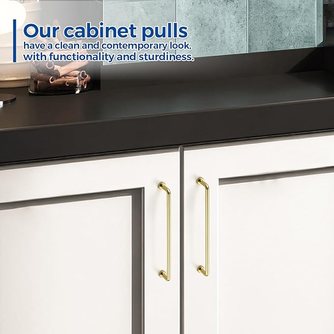 JOY DECOR Cabinet Pulls – 7-1/2 Inch Hole Center, Polished Brass, 10 Pack, Zinc Alloy Cabinet Handles for Drawers & Cupboard – Vintage Style Hardware for Kitchen, Bathroom, Dresser, Furniture Makeover