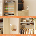 Unikito 3FT Freestanding Closet System with 2 Hanging Rods & Adjustable Shelve, 36'' Wood Closet Organizer System, Clothes Garment Rack, Sturdy Walk-in Closet Wardrobe Tower, Easy Assembly, White Oak