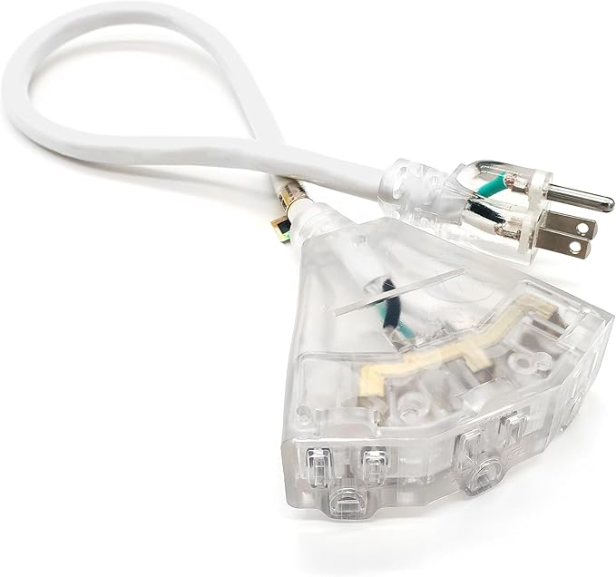 2 ft - 12 Gauge Heavy Duty Extension Cord - 3 Outlet Lighted SJTW - Indoor/Outdoor Extension_Cord by Watt's Wire - 2' 12-Gauge Grounded 15 Amp ExtensionCord Splitter