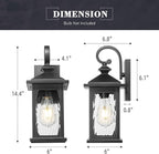 zeyu 14 Inch Outside Exterior Lights Fixture, Black Outdoor Wall Lights with Water Ripple Glass, Die-Cast Aluminum, Black Finish, ZD99B BK-WP