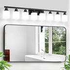 8 Light Bathroom Vanity Light,Modern Matte Black Bathroom Light Fixtures Over Mirror with Square Frosted Glass,Wall Sconces for Restroom,Living Room Hallway E26