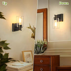 Set of 2 Wall Sconces for Bathroom, Modern Vanity Light Fixtures, Bronze Wall Mount Lighting Lanterns, Farmhouse Wall Lights with Clear Glass Shade for Bedroom Living Room Mirror Hallway Kitchen