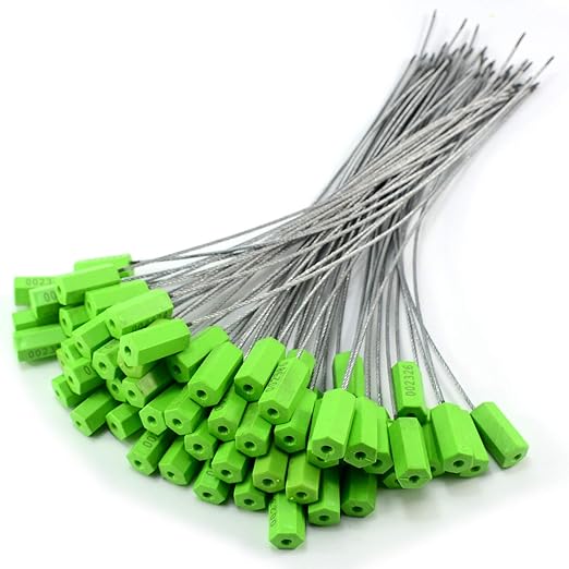 50 pcs Numbered Security Tags Tamper-Evident Steel Wire Cable Seals Pull-Tite Metal Security Seals for Truck, Trailer (Green)