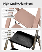 Taranta 3 Step Ladder, Lightweight Aluminum Step Stool with Convenient Handgrip, Folding Ladder with Anti-Slip Pedals, 330lbs Capacity Stepladder for Home, Office, Kitchen - Peach Pink